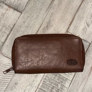 Rosetti Brown Faux Leather Zip Around Clutch Wallet
